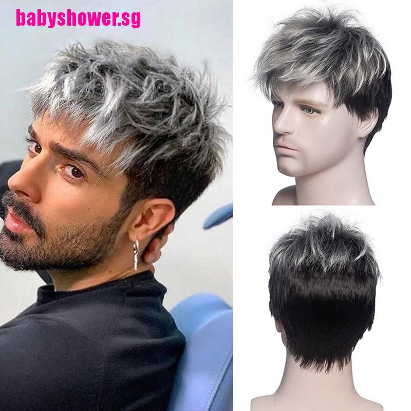 BBS】Men's Silver Gray Gradient Small Curly Short Hair Wig Sets Dark Gray  Brow | Shopee Singapore