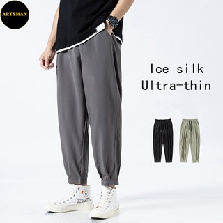 Image of 【M-5XL】Ice silk ultra-thin men's casual pants stretch pants sports pants, Breathable men's work pants, loose and comfortable home pants
