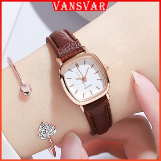 Women Small Square Dial Casual Quartz Watch with Leather Strap