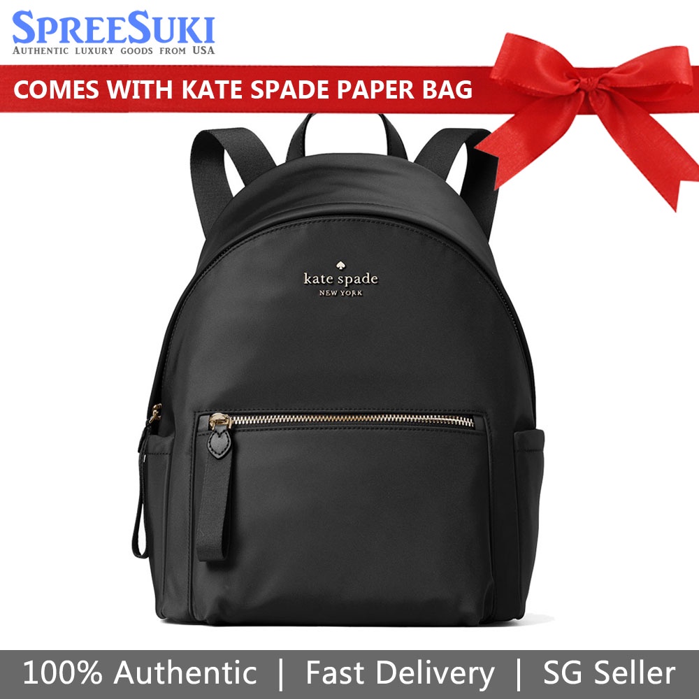 Kate Spade Backpack With Gift Paper Bag Chelsea Nylon Medium Backpack Black  # WKR00556 | Shopee Singapore