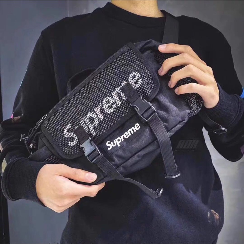 supreme waist bag on body