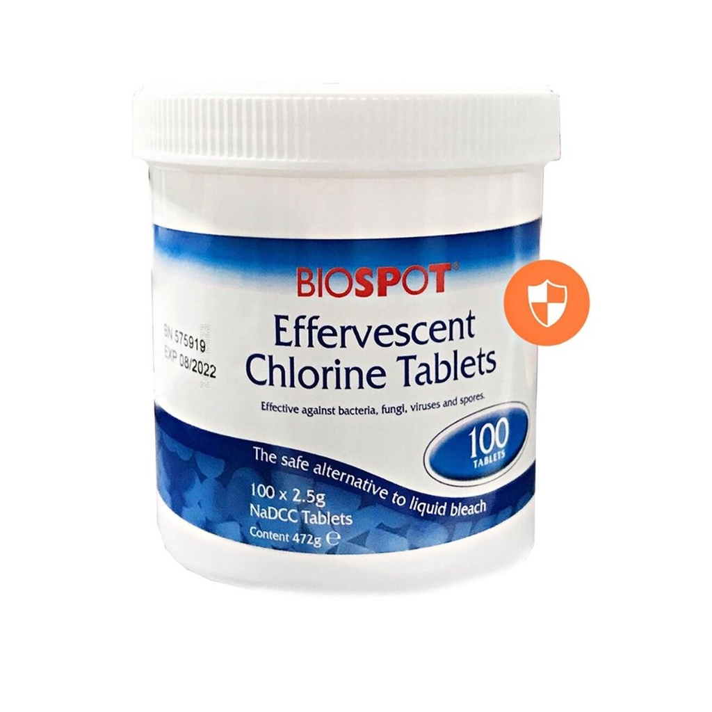 BIOSPOT Effervescent Chlorine Dry Bleach, 2.5g NaDCC, 100 Tablets By