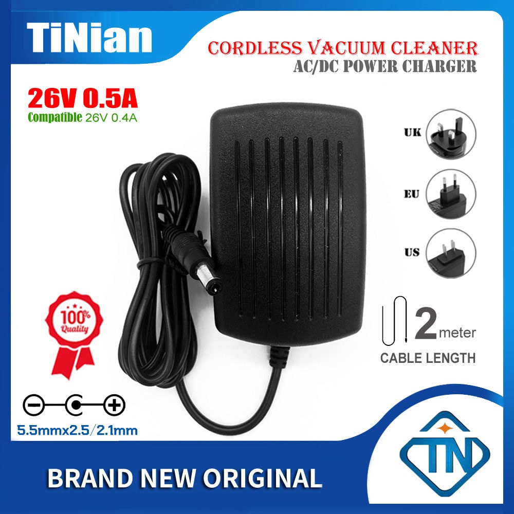 26V 0.5A 0.4A AC/DC Power Adapter Charger for Vax SlimVac 22.2V Cordless Vacuum Cleaner TBTTV1B1