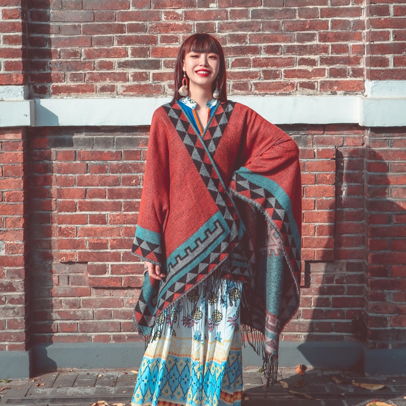 2021 Winter New Arrival Women Warm Scarf Ethnic Bohemia Style Cotton Loose Split Shawl Air Conditioner Cloth 针织毛衣披肩 High Quality Fashion Comfortable Shopee Singapore