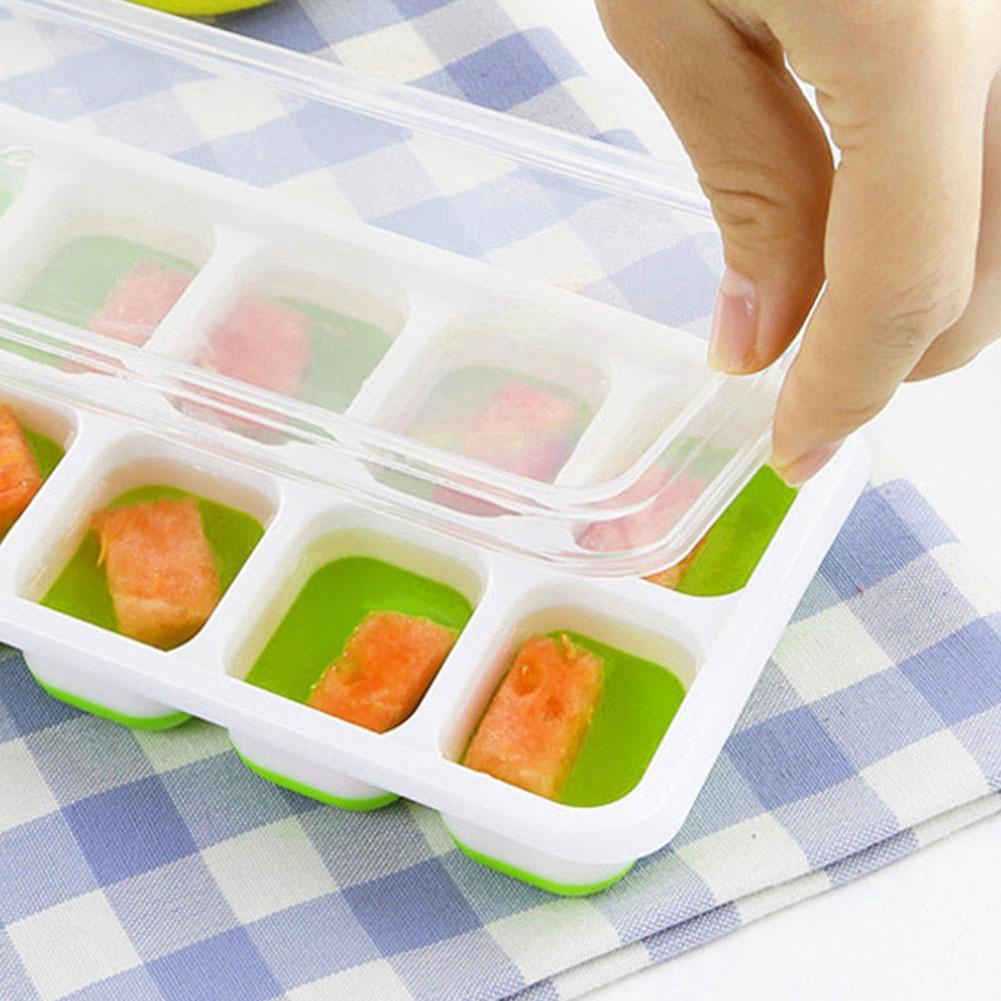 8 Grids Silicone Ice Cube Tray Ices Jelly Maker Mold Trays with Lid For Cocktail