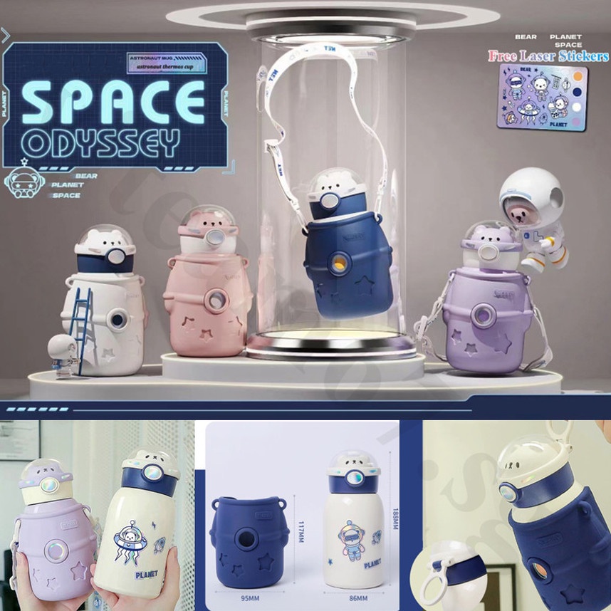 500ML Cute Astronaut Thermal Cups with Straw & Strap 316 Stainless ...