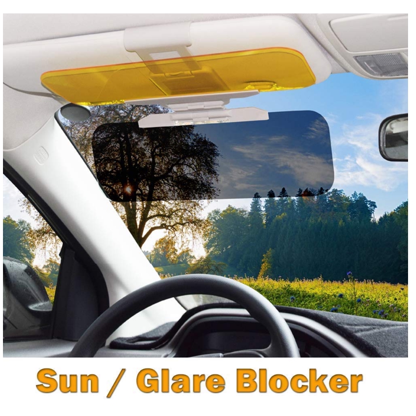 Car Black Yellow No Glare Flip out Sun Visor Extender Driving Mirror 