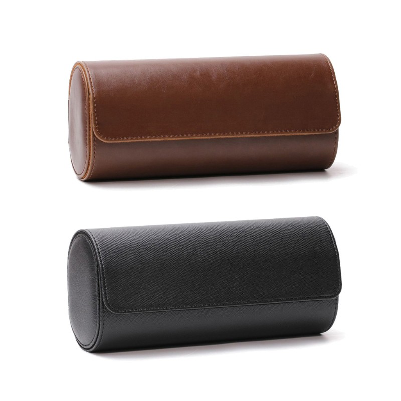 REDD 3 Slots Portable Leather Watch Storage Box Slid in Out Watch Roll Travel Case