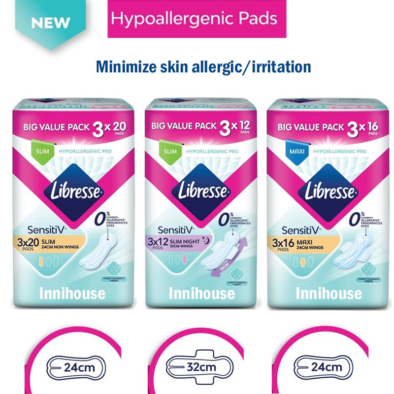 Shop Malaysia Libresse Sensitiv Sanitary Pad Maxi Night Hypoallergenic Pad 3x12 3x16 Slim 16 Pads 24cm 32cm Shopee Singapore