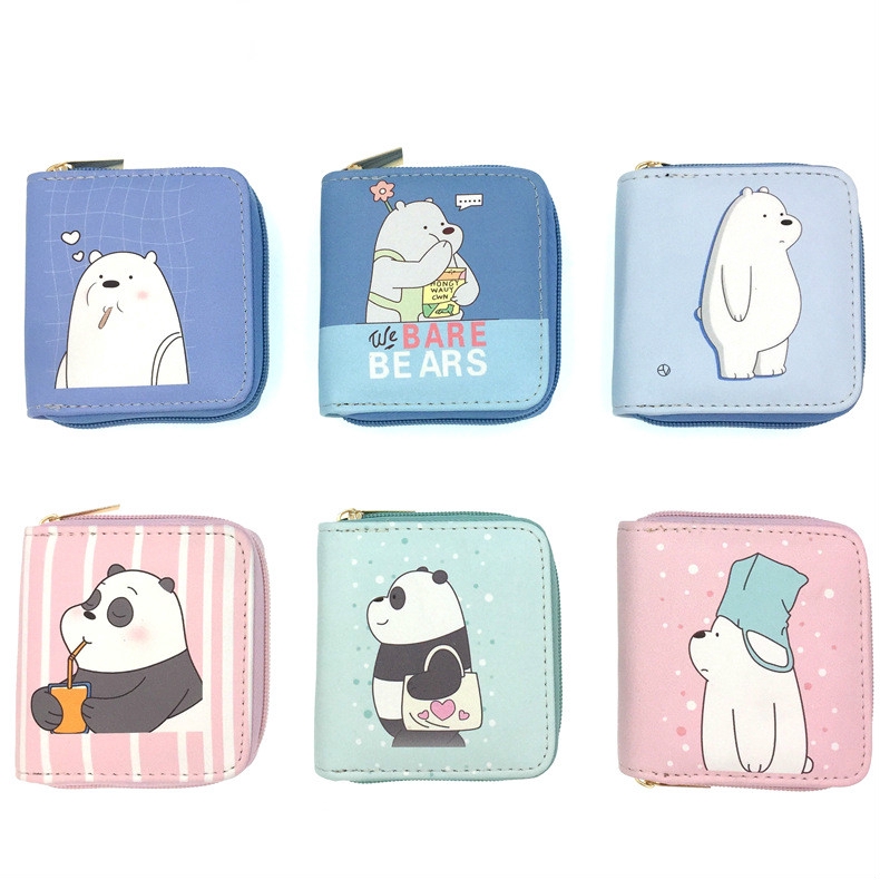 We Bare Bears PU Women Short Wallet Student Short Zipper Coin Purse ...