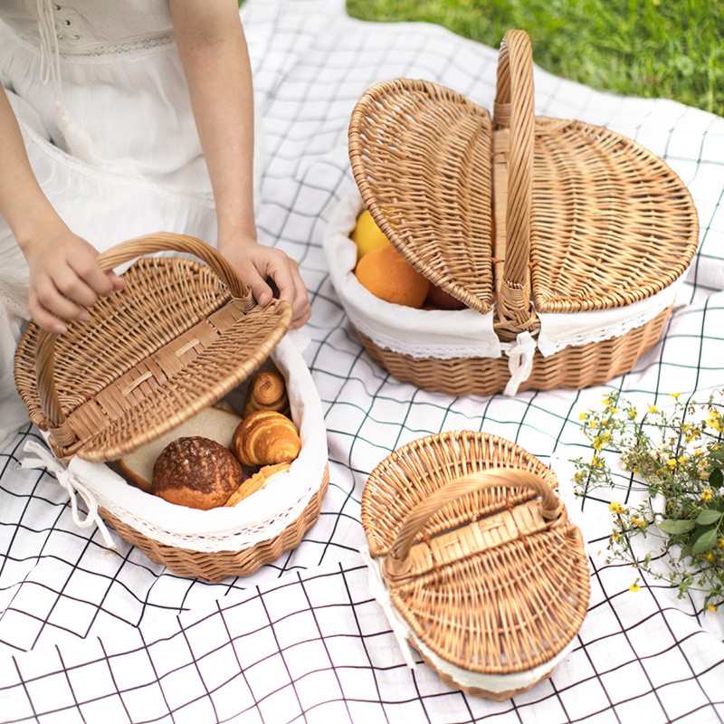 Wicker Storage Basket Hand Handle Pastoral Picking Rattan Craft Picnic Organize Box Natural Weaving Egg Fruit Flowers