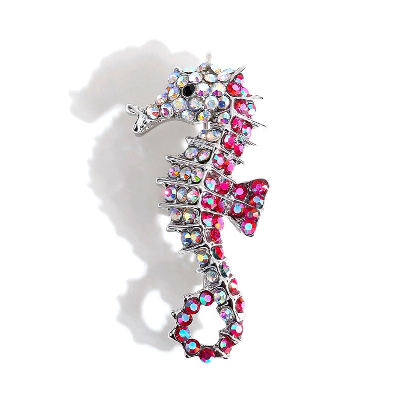 Image of Fun Colored Diamond Seahorse Brooch Ladies Party Wedding Clothing Accessories Pin Badge Animal Brooch Gift #0