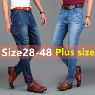 28-48 plus size Men's Straight Slim Large Size Mid-rise Men's Jeans Stretch Thin Trousers Men