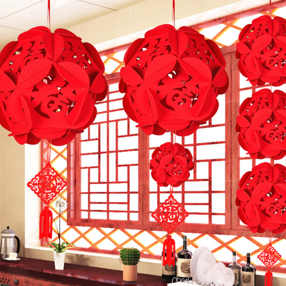 Red Flower 3d Puzzle Lantern Good Fortune Luck Ornament Diy Felt Art Lucky Charm Decoration Chinese Fu Character Decoration Shopee Singapore