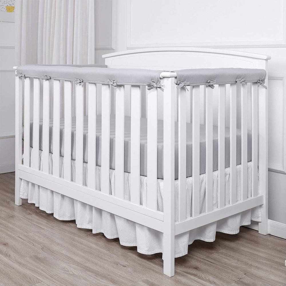 Crib Rail Teething Guard for Standard Cribs 1 Front Rail and 2 Side Rails 3-Piece Baby Navy Stars Crib Rail Cover Protector Set from Chewing Secure Crib Rail Guard 