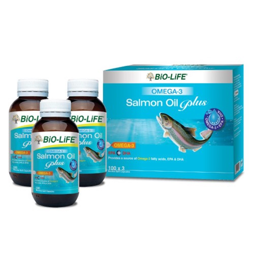 BIO-LIFE OMEGA-3 SALMON OIL PLUS 100 Caps x 3 Bottles