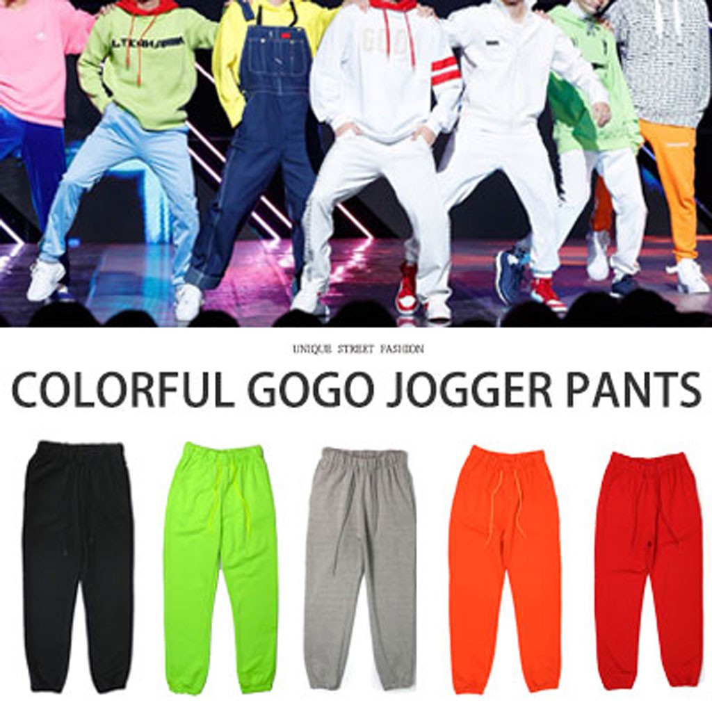 Kirang Kpop Style Unisex Bts Gogo Style Colorful Gogo Jogger Pants Shopee Singapore