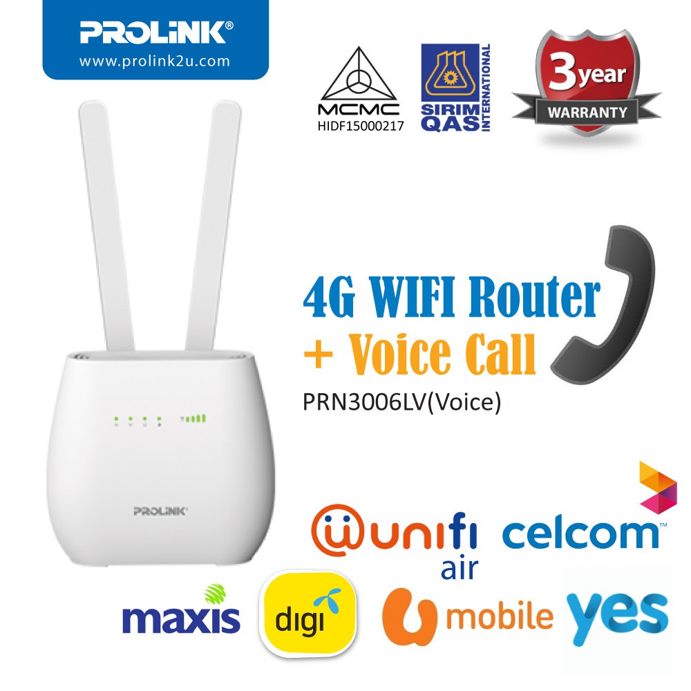 Prolink 4g Lte Router With Voice Call Network Lan Port Support Tm Unifi Air Prn3006l Shopee Singapore