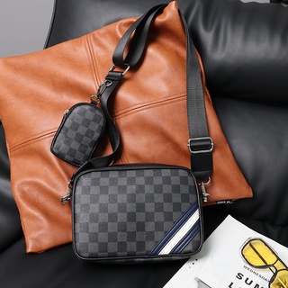 Super Fashion Plaid Sling Bag Leather Men Shoulder Bag 3 IN 1 Messenger Bag Business Bag