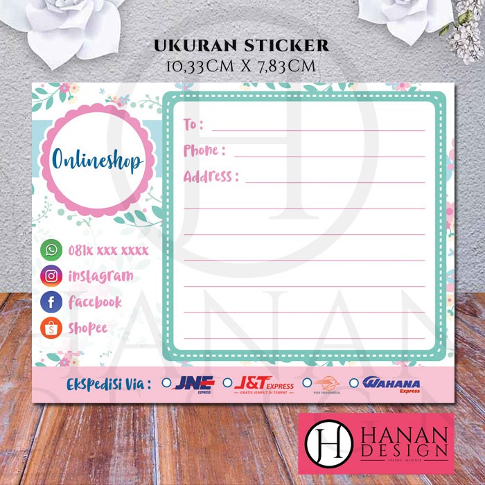 Olshop Online Shop Custom Package Shipping Label Stickers Shabby Pink Tosca Motif Shopee Singapore