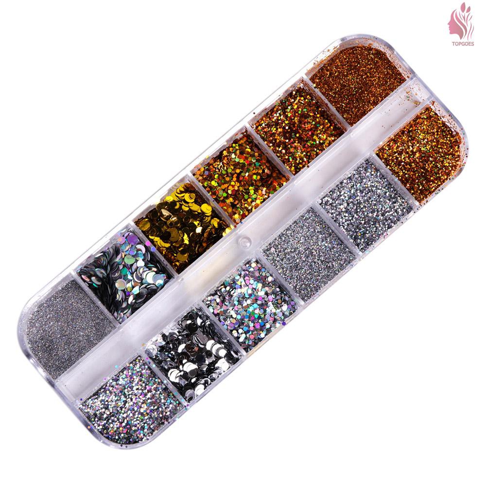 New 12pcs Holographic Nail Glitter Flakes Sequin Gold Silver Diy Nail Powder For Acrylic Nails Tools Nail Art Manicure Decoration Shopee Singapore
