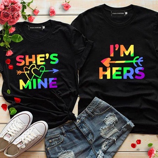 Image of thu nhỏ New Lesbian Couple T-shirt  Rainbow Pride Tops I'M HERS SHE IS MINE Letter Print Female Short Sleeve Tees #3