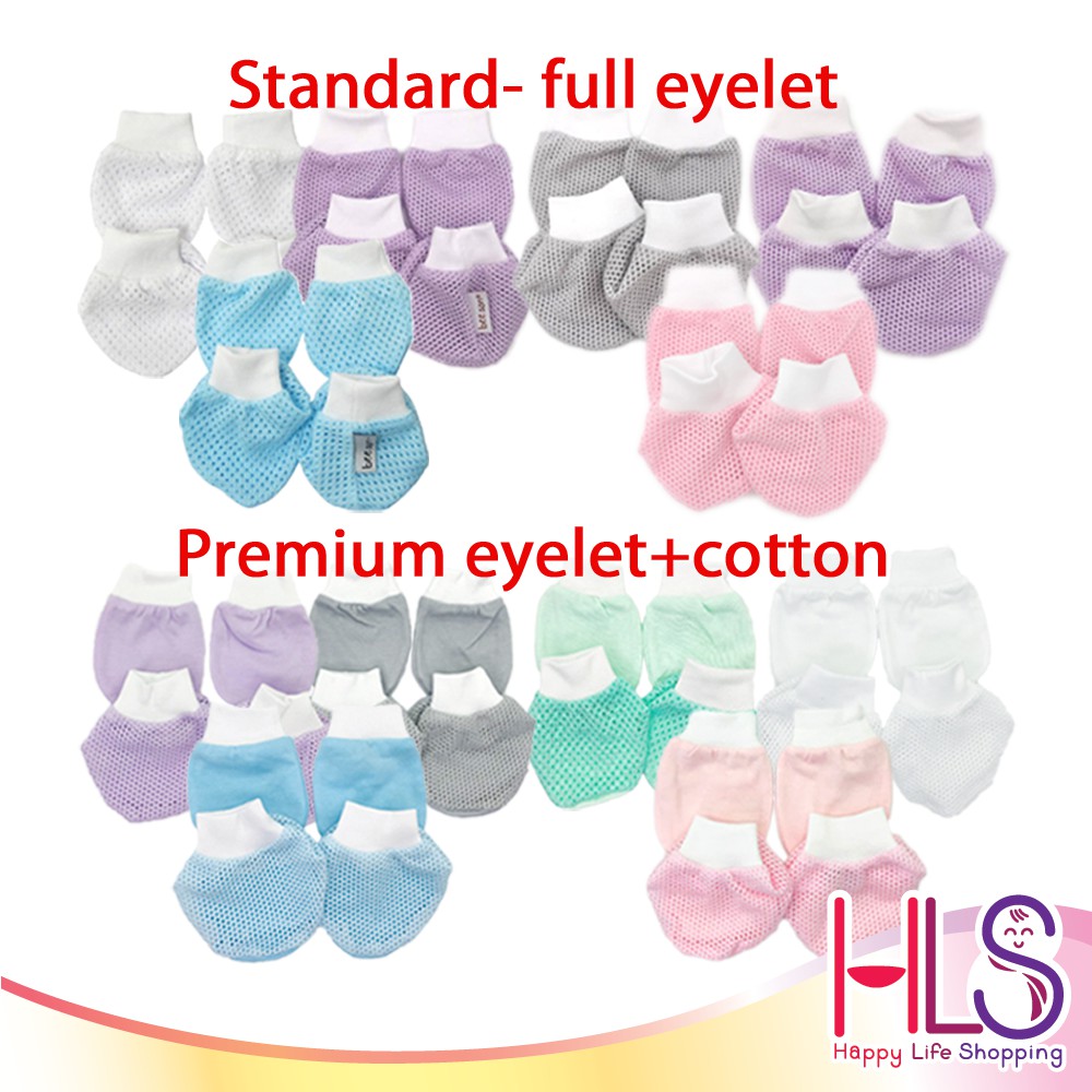 Hls Beeson Mitten Booties Set Baby Eyelet Mitten Booties 6 Pairs 3 Mitten 3 Bootie Random Colour 10571 Shopee Singapore