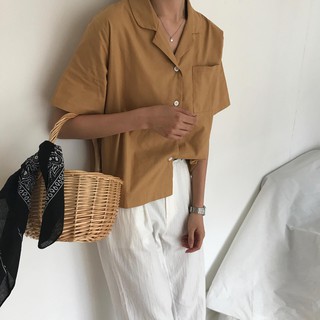 Image of Xiaozhainv Ready Stock women clothes shirt Polo Short sleeve top collar loose top simple loose women blouse