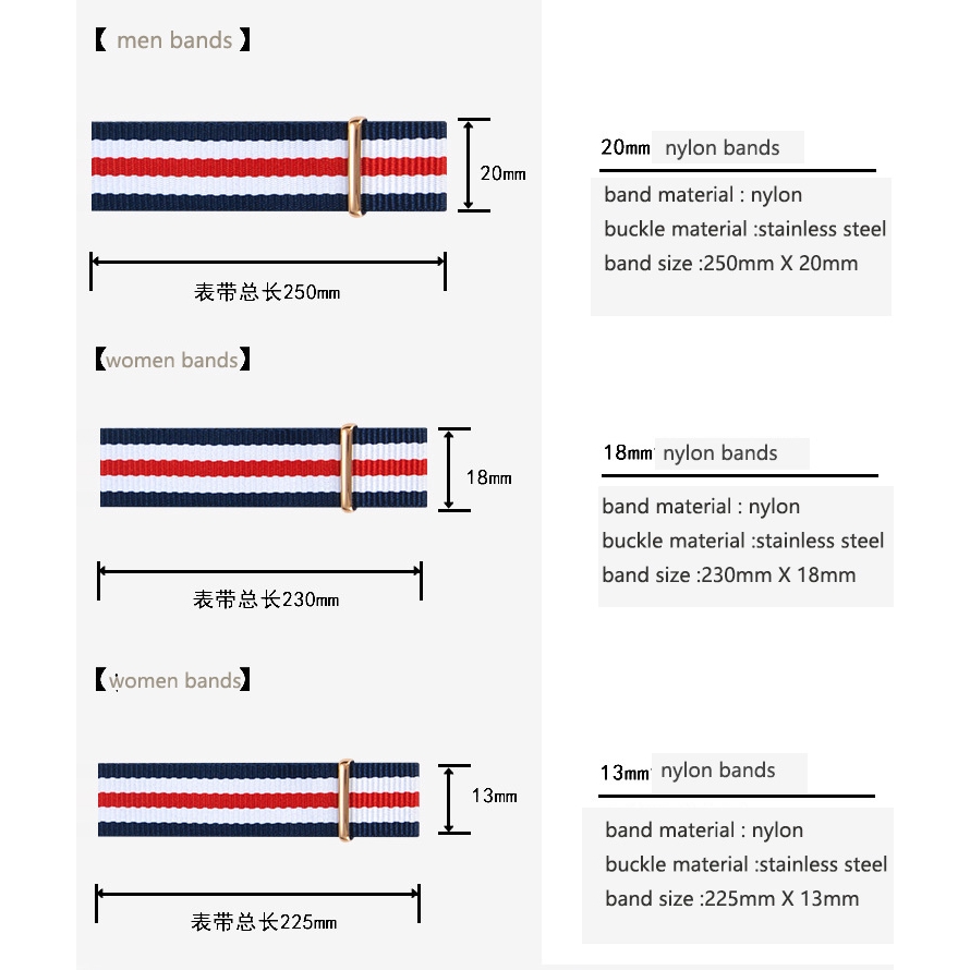 14mm 17mm 18mm 19mm 20mm Width Nylon Watches Band Vacuum Plating Color Not Fade Wristwatch Straps For Women Men Watch Accessories Bands 9 Colors