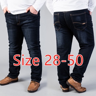 Image of Size 28-50 Men Pants Big Plus Size Jeans Straight Korean Fashion Casual Long Elastic Denim Pant Loose Trousers