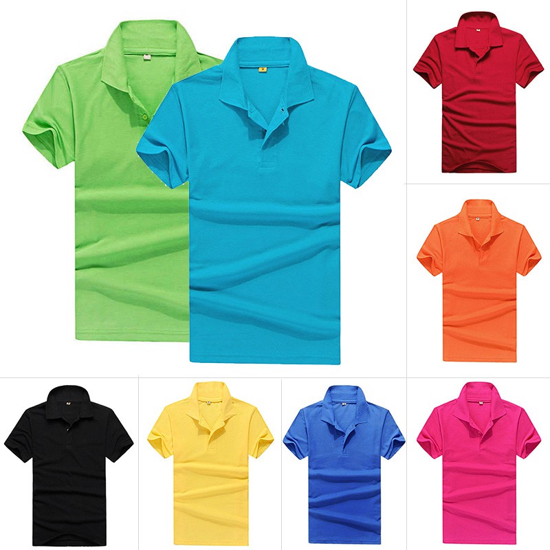 Boys Mens Lapel POLO Shirt Short Sleeve Slim Fit Solid Color Cotton Tee