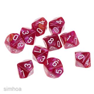 Rose 16mm simhoa 10PCS D10 Polyhedral Dice 10 Sided Dice for Table Game 