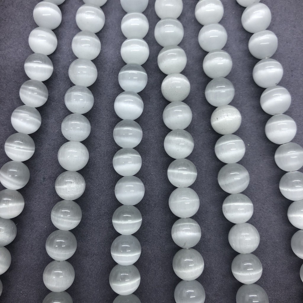 Image of White Cats Eye Beads 4-12mm Round Natural Loose Opal Stone Bead Diy for Jewelry #5