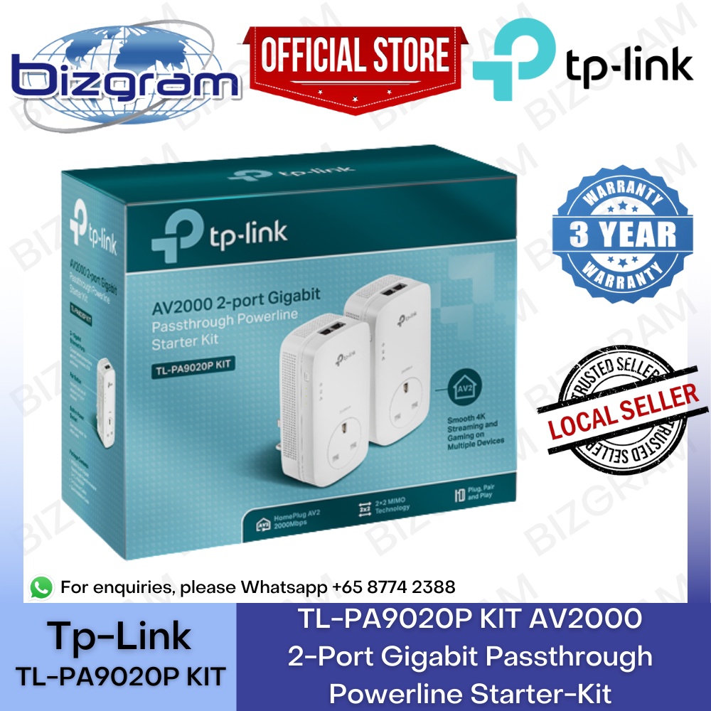 Tp-Link TL-PA9020P KIT AV2000 2-Port Gigabit Passthrough Powerline ...