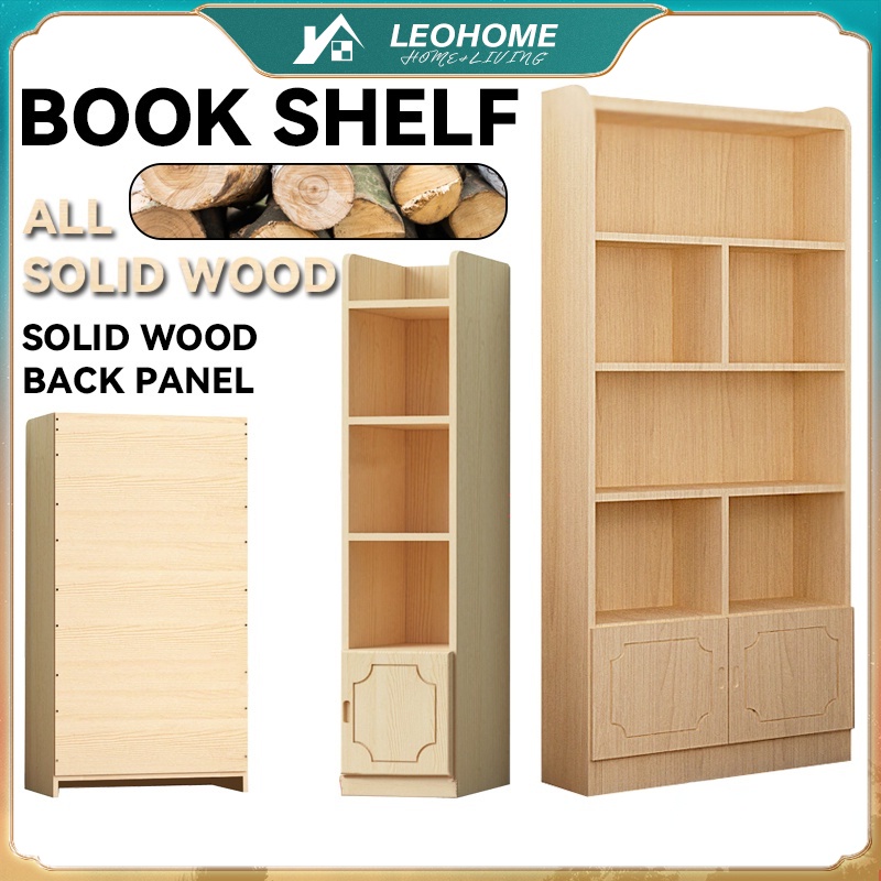 Leohome Book Shelf Solid Wood Bookshelf, Solid Wood Tall Narrow Bookcase With Doors