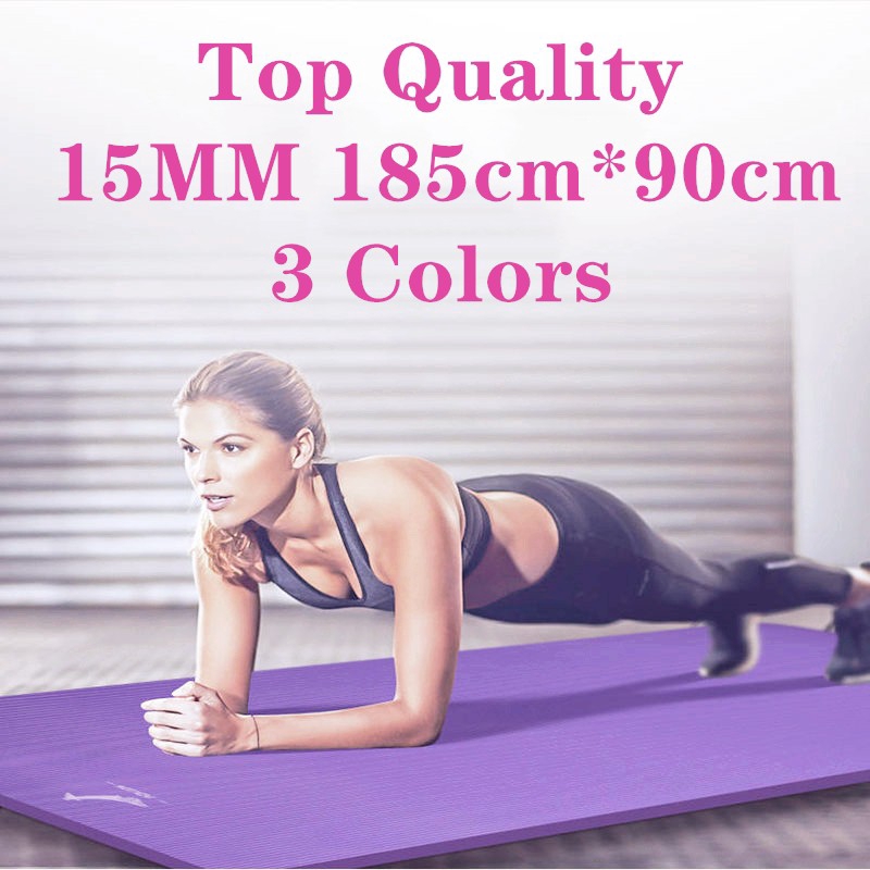 Yoga Mat for Pilates Gym Exercise 15mm Thick Carry Strap Large Comfortable NBR 