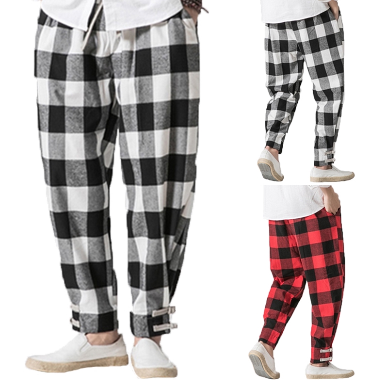 plaid pants mens harem