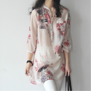 S 3XL plus  size  linen blouse  baju  wanita casual 3 4 sleeve 