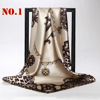 Image of Oil Painting 90cm Satin Printing Large Square Shawl Soft Simulation Silk Scarf Floral Scarves Shawl
