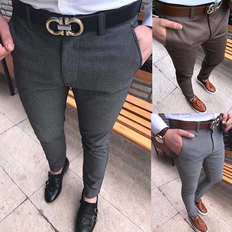 Fashion Trend Men Smart Casual Slim Fit Skinny Business Formal Party Pants Slacks Summer Long Trousers Bottoms Shopee Singapore