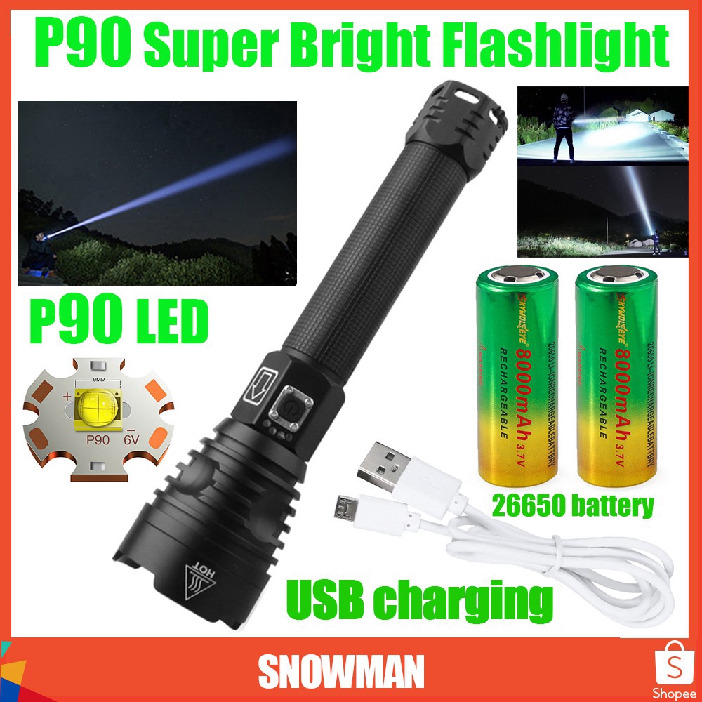 Super Bright XHP90 LED Light Most Powerful Flashlight USB charging Zoom Led Torch Lights+2*26650