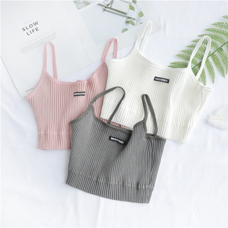 0146 Women Fashion Crop Tops Ladies Sleeveless Knitted Blouse Shopee
