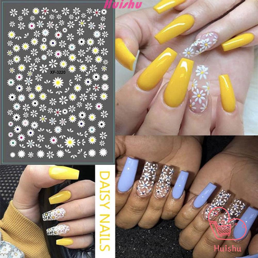 Hs Women Fashion 3d Floral Diy Daisy Nail Art Nail Sticker Shopee Singapore