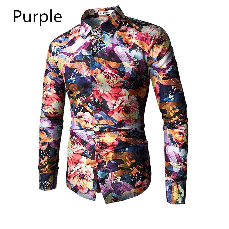 Spot 2021 spring batik men s long sleeve casual  flower  