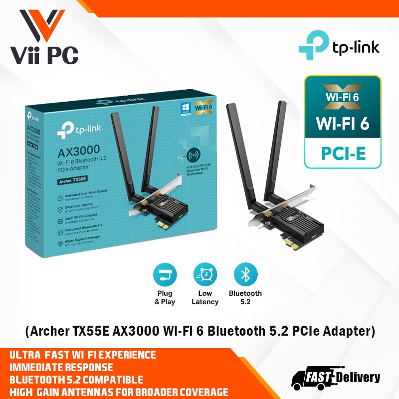 Tp Link Archer Tx55e Ax3000 Wi Fi 6 Wireless Bluetooth 52 Dual Band Pcie Adapter Intel Chipset 3488