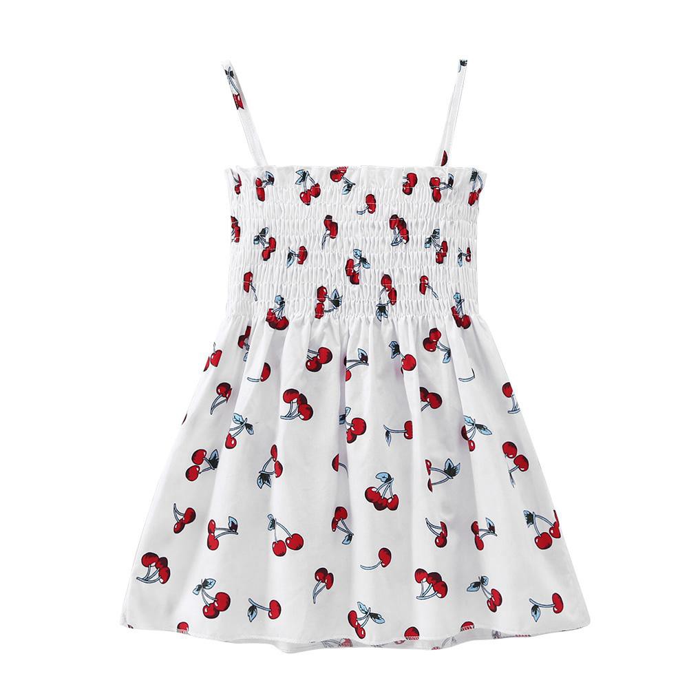 Printed Cherry Kids Girl Dress Summer Sleeveless Cotton Fashion Children Dresses