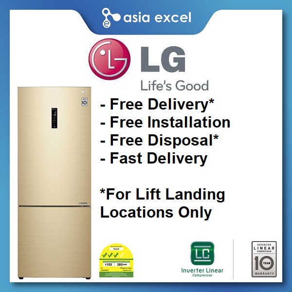 Lg Gb B4459gv 451l Gold Bottom Freezer Refrigerator With Inverter Linear Compressor Shopee Singapore