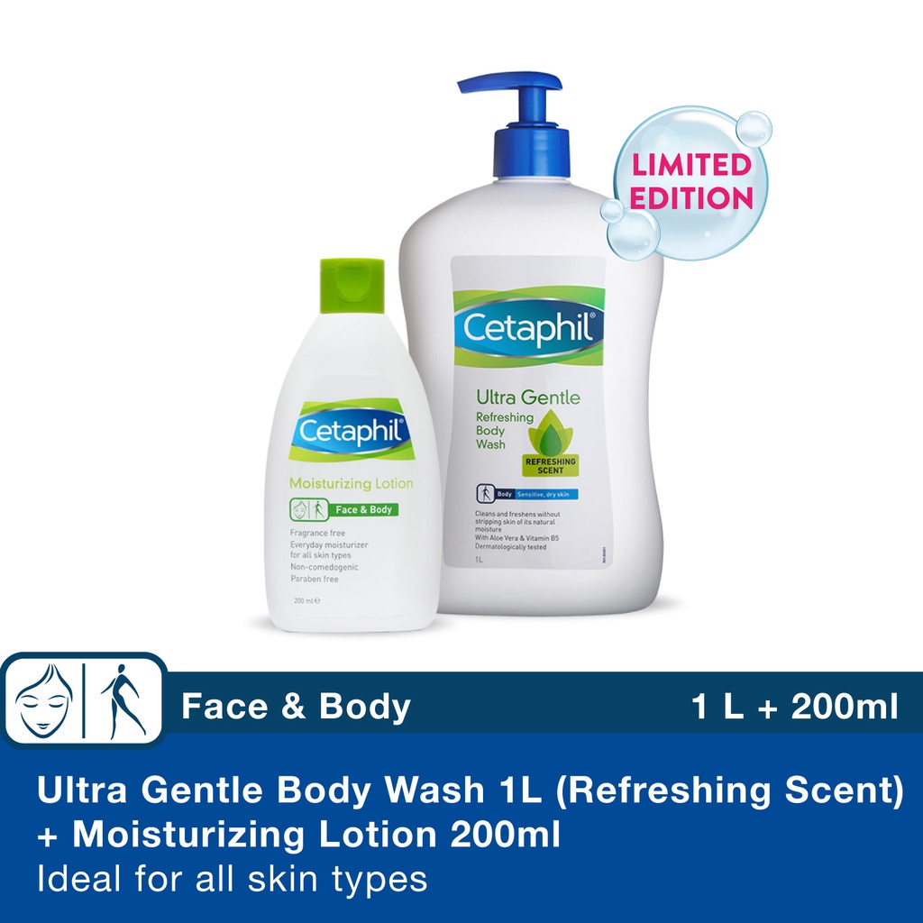 Cetaphil Ultra Gentle Body Wash 1L Refreshing Scent + Cetaphil