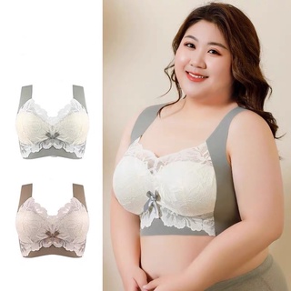Plus size L-6L women's summer ice silk no steel ring anti-sagging large size lace beautiful back bra thin section Seamless underwear big breasts show small gethering bra