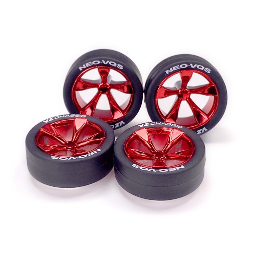 Tamiya Super Hard Low-Profile Tire & Red Plated 5 Spoke Wheel Set 